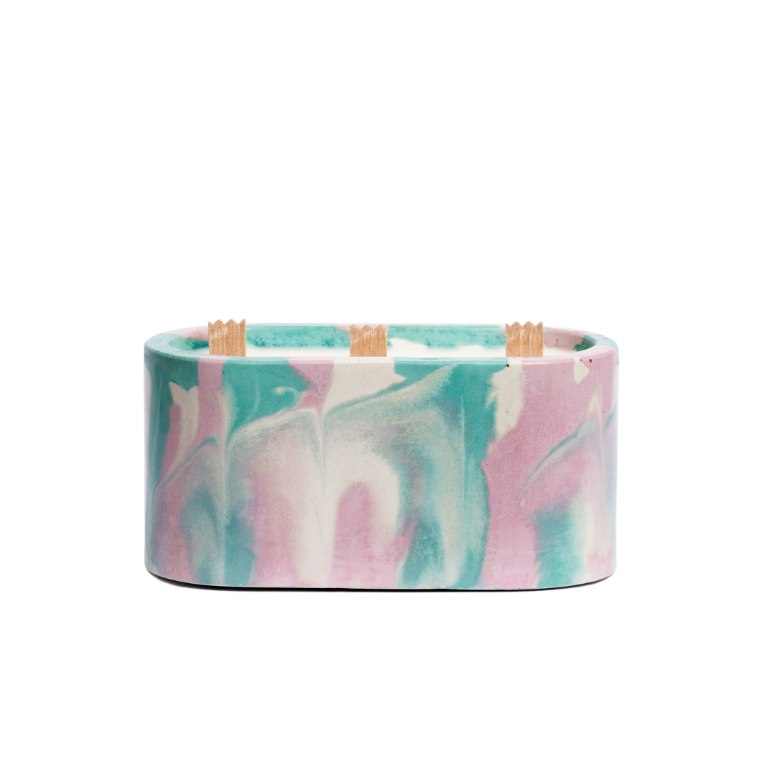 Bougie 3 mèches Tie&Dye - Béton Rose et Turquoise