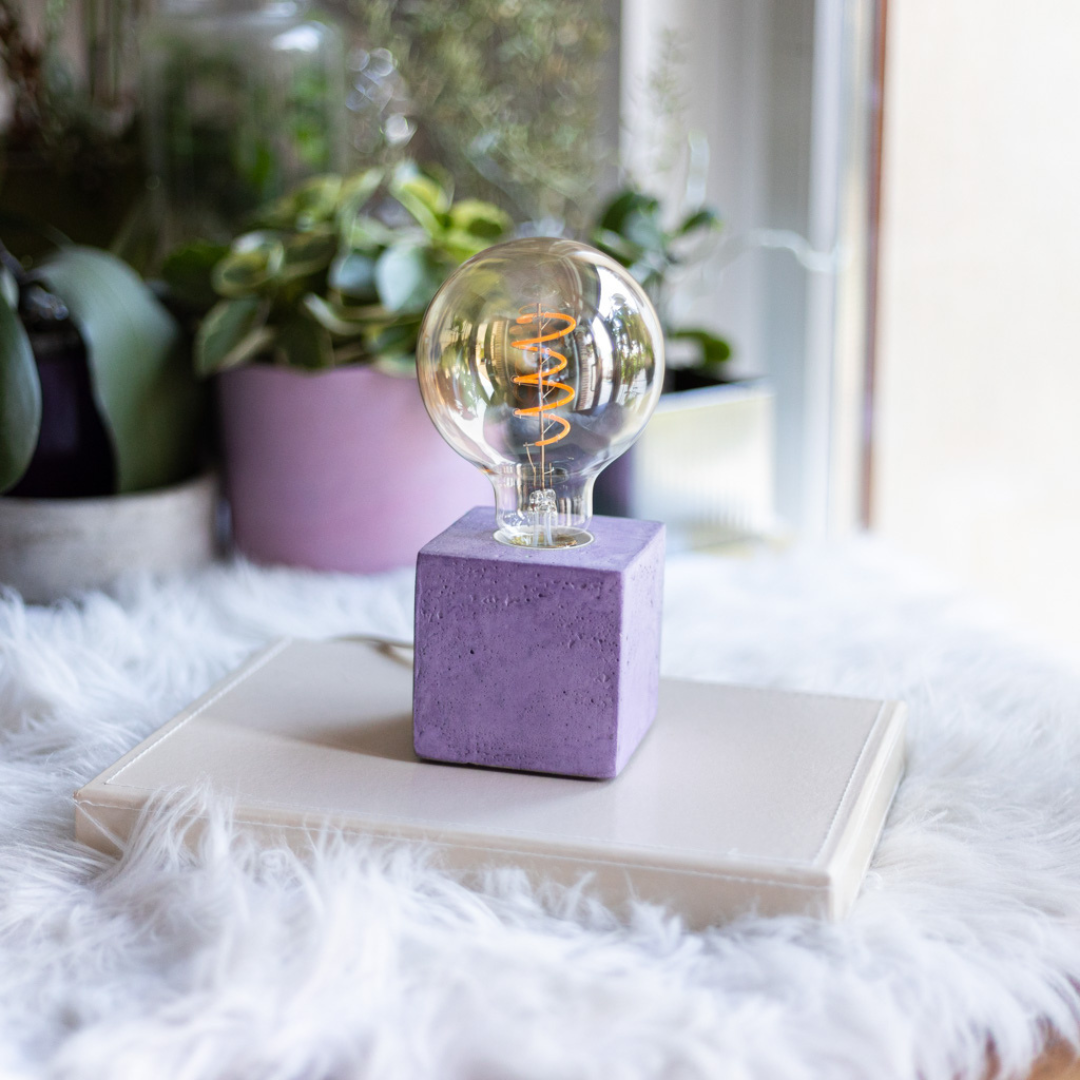 Lampe Cube - Béton Lilas