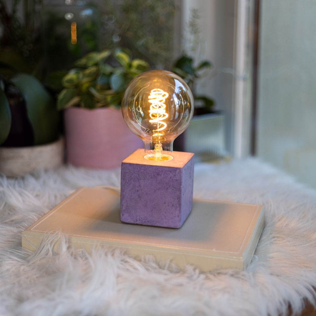 Lampe Cube - Béton Lilas