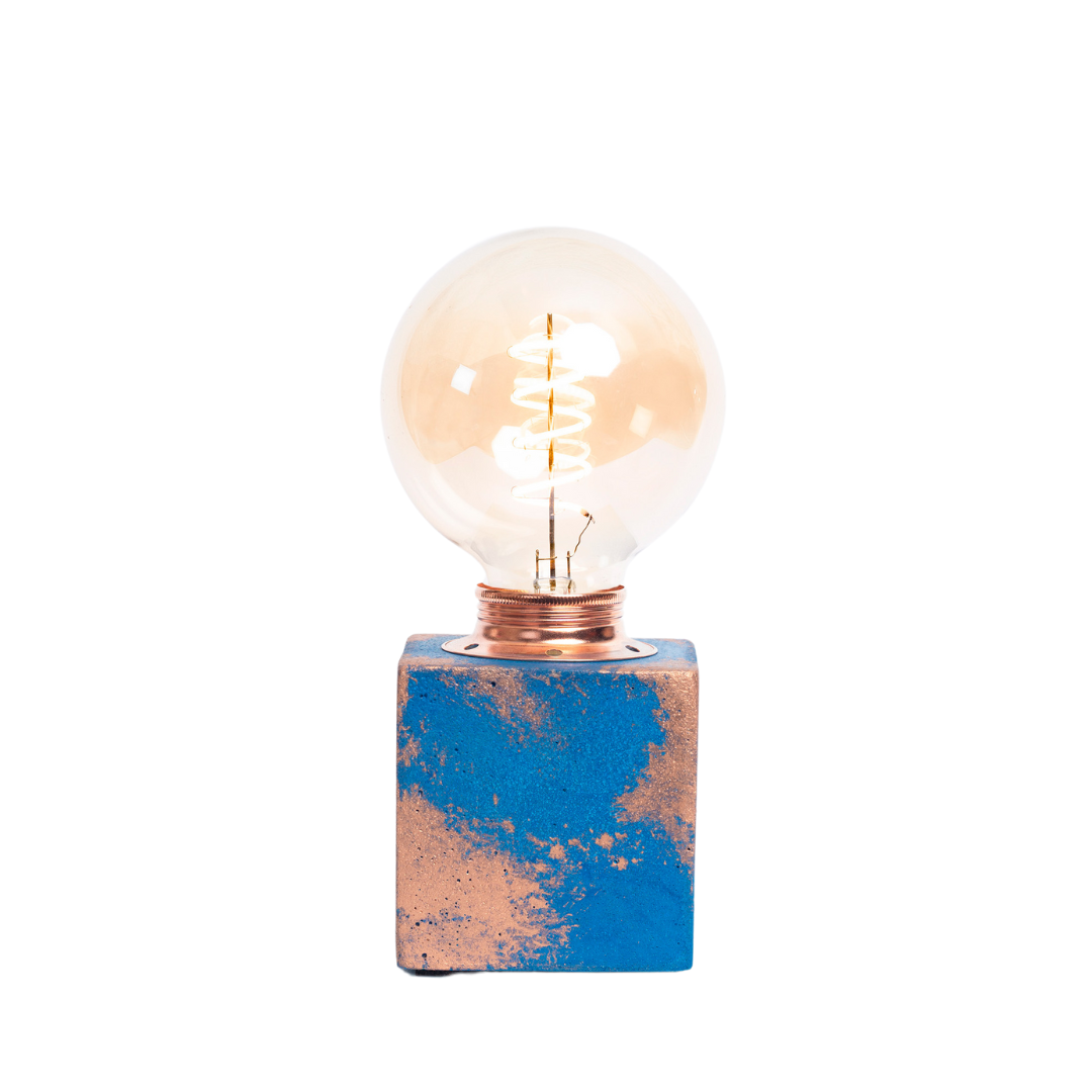 Lampe Béton Patiné - Béton Bleu Pétrole & Patine Cuivrée