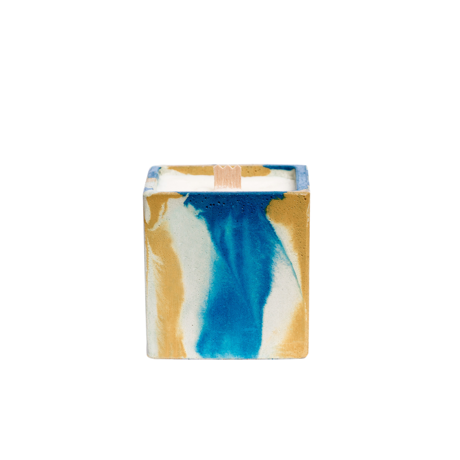 Bougie Cube - Béton Tie&Dye Bleu Pétrole et Jaune