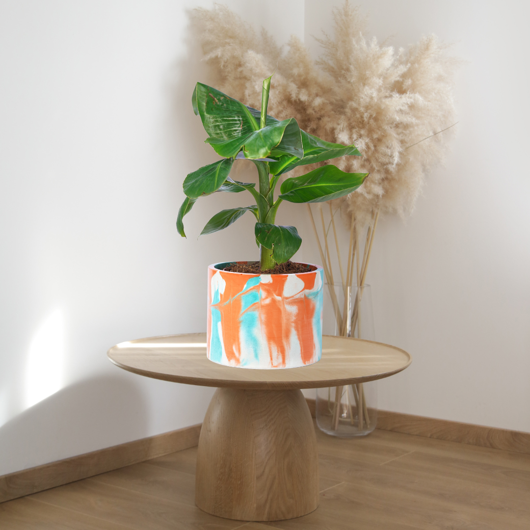 Cache-pot Tie&Dye - Béton Orange et Turquoise