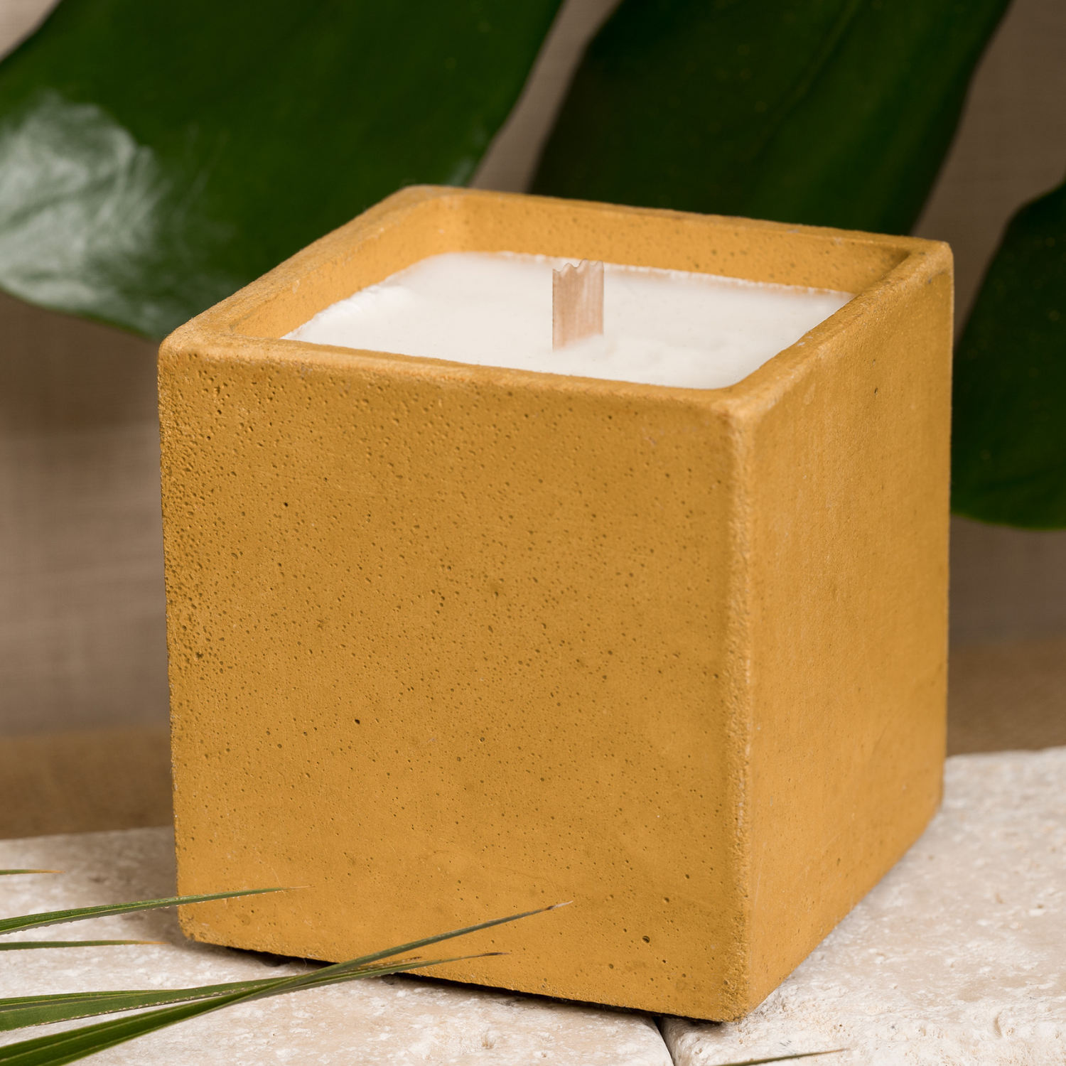 Bougie Cube - Béton Jaune