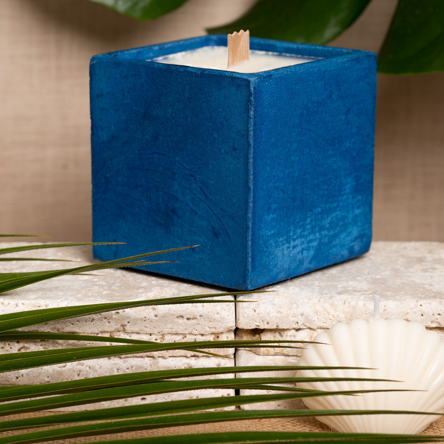 Bougie Cube - Béton Bleu