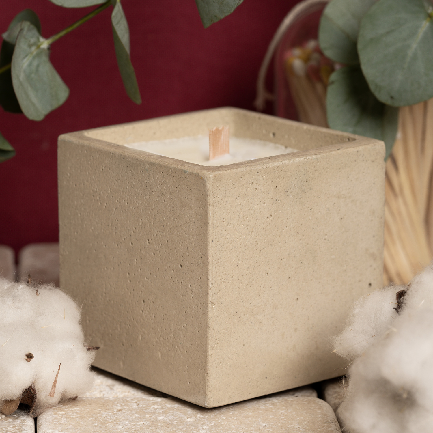 Bougie Cube - Béton Beige
