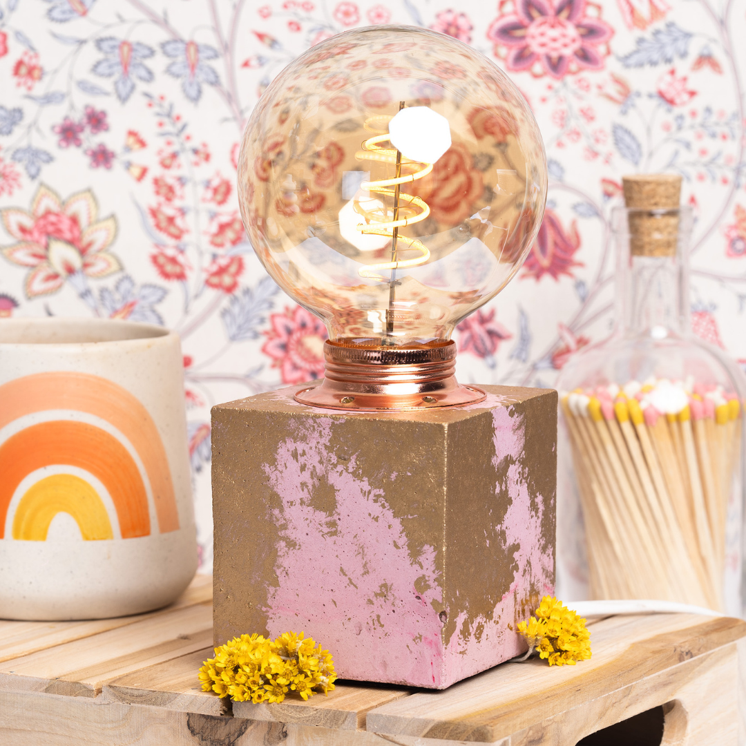 Lampe Béton Patiné - Béton Rose & Patine Dorée