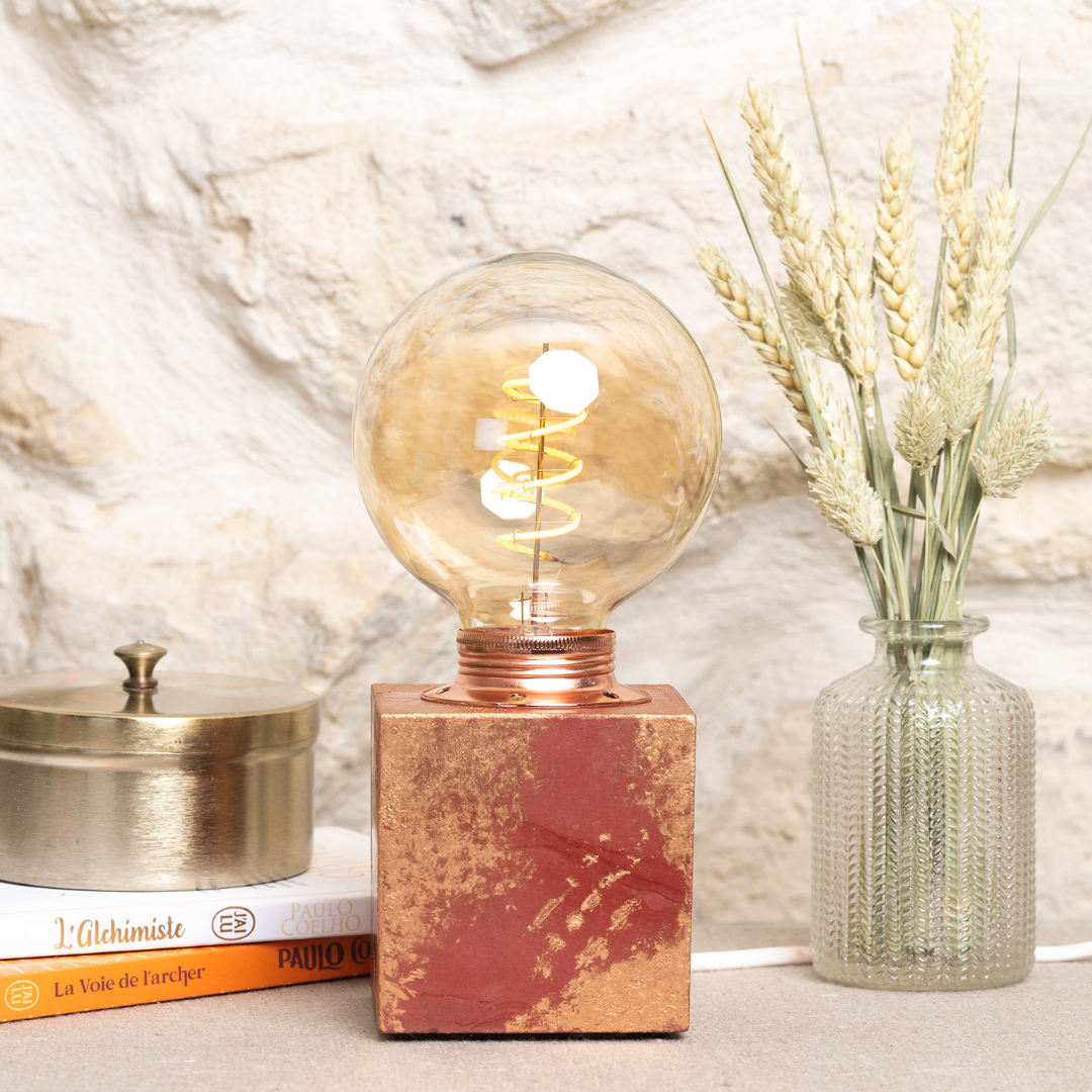 Lampe Béton Patiné - Béton Terracotta & Patine Cuivrée