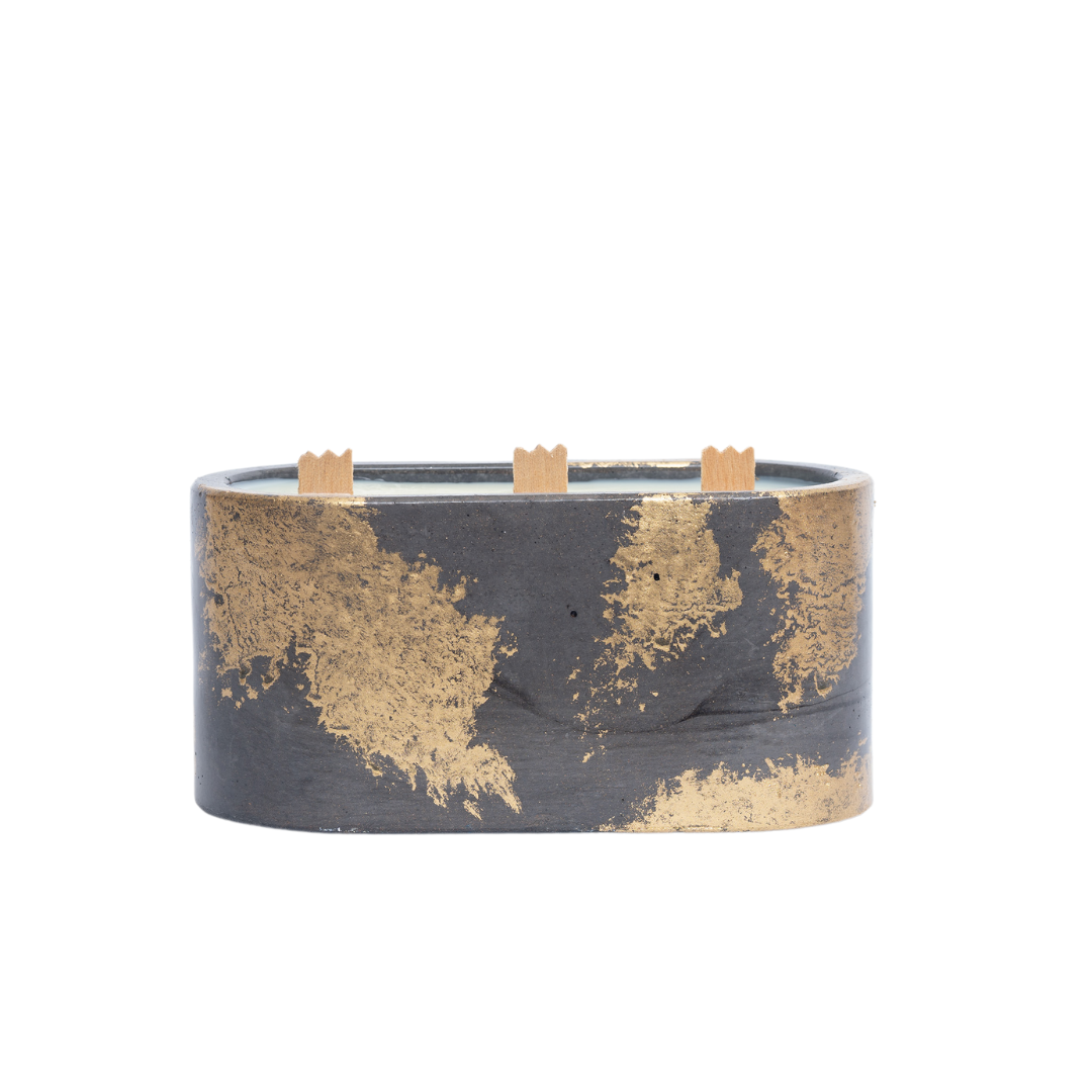 Bougie 3 mèches - Béton Anthracite Patine Dorée