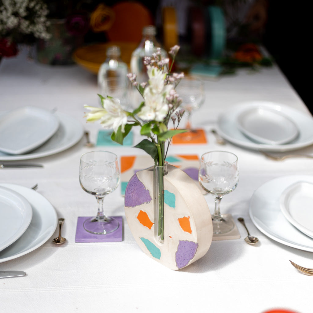 Soliflore - Béton Fragmenté lilas, orange et turquoise