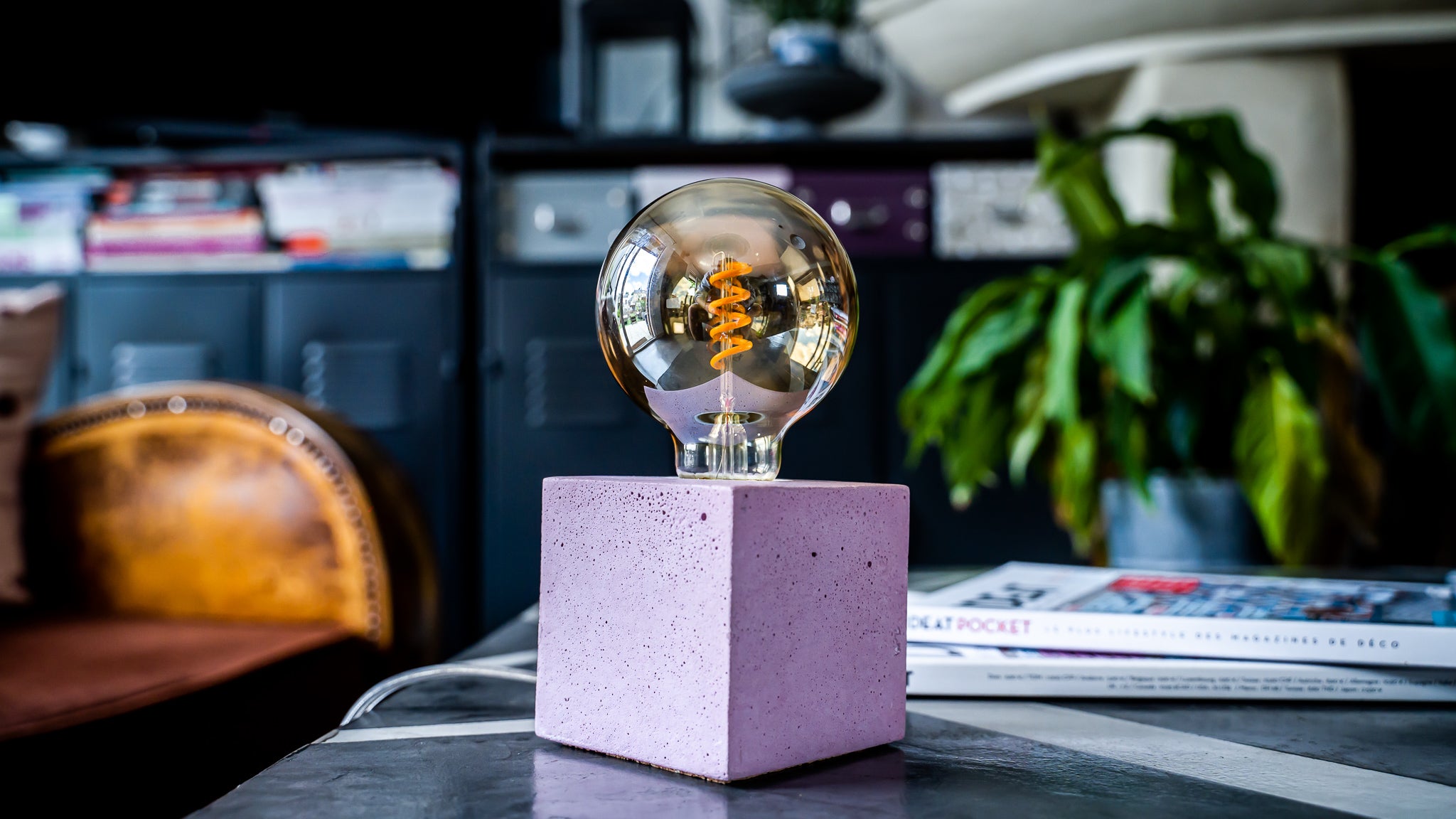 Lampe Cube - Béton Rose Pastel