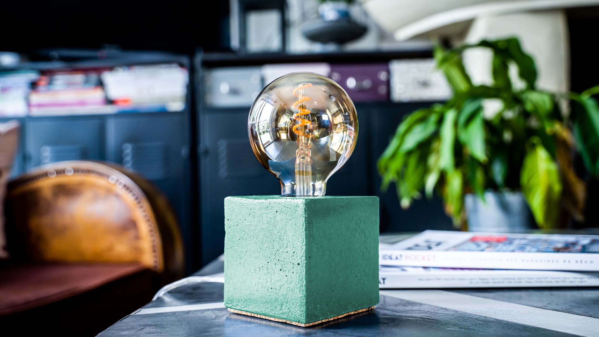 Lampe Cube - Béton Turquoise
