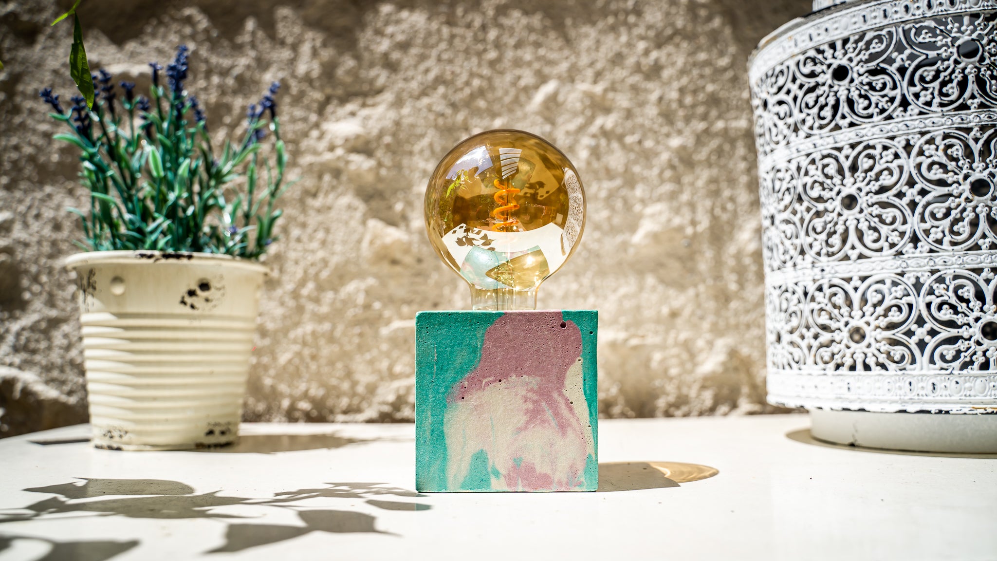Lampe Tie&Dye - Béton Rose et Turquoise