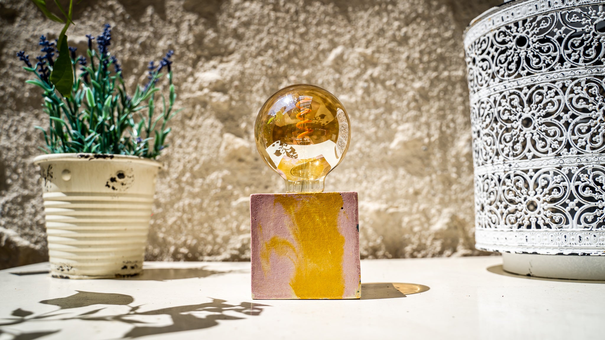 Lampe Tie&Dye - Béton Rose et Jaune