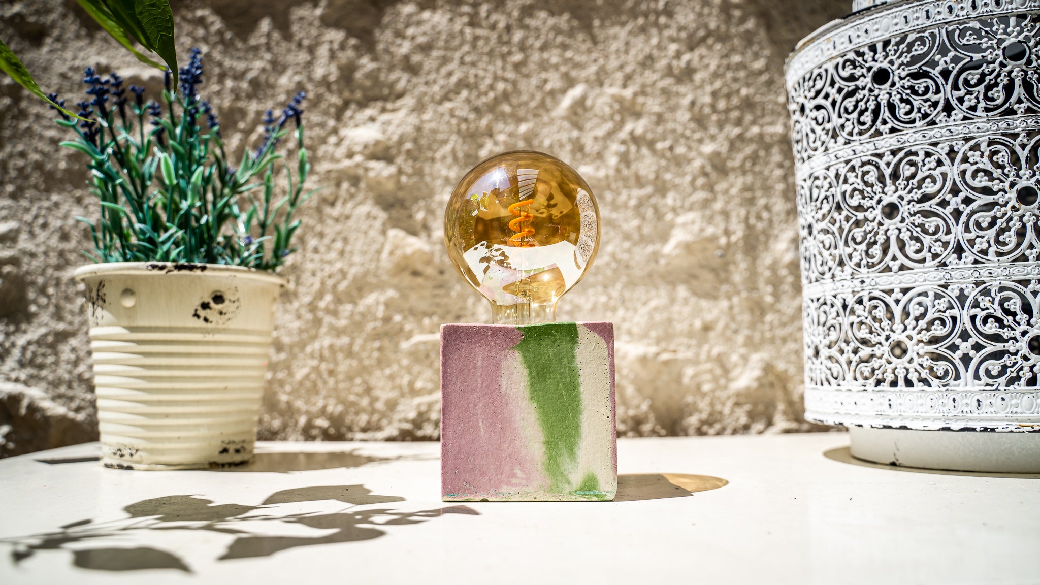 Lampe Tie&Dye - Béton Rose et Vert