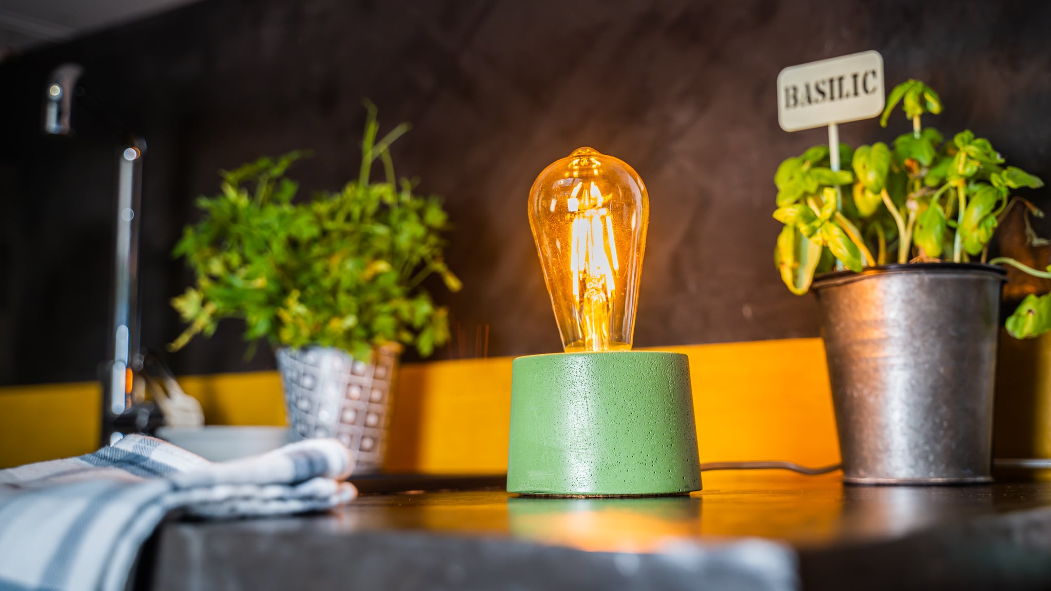 Lampe Cylindre - Béton Vert