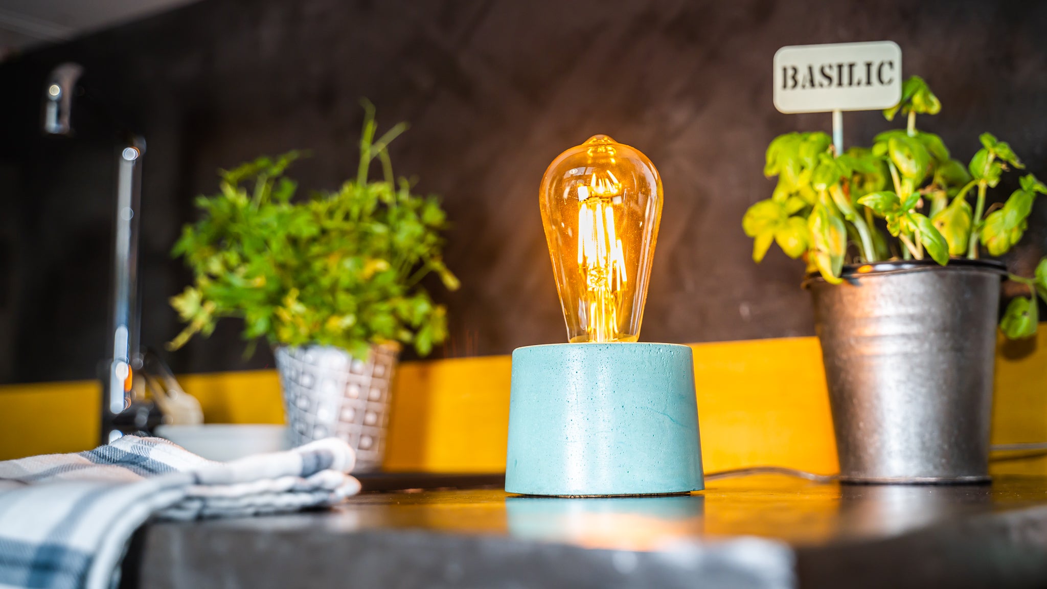Lampe Cylindre - Béton Turquoise