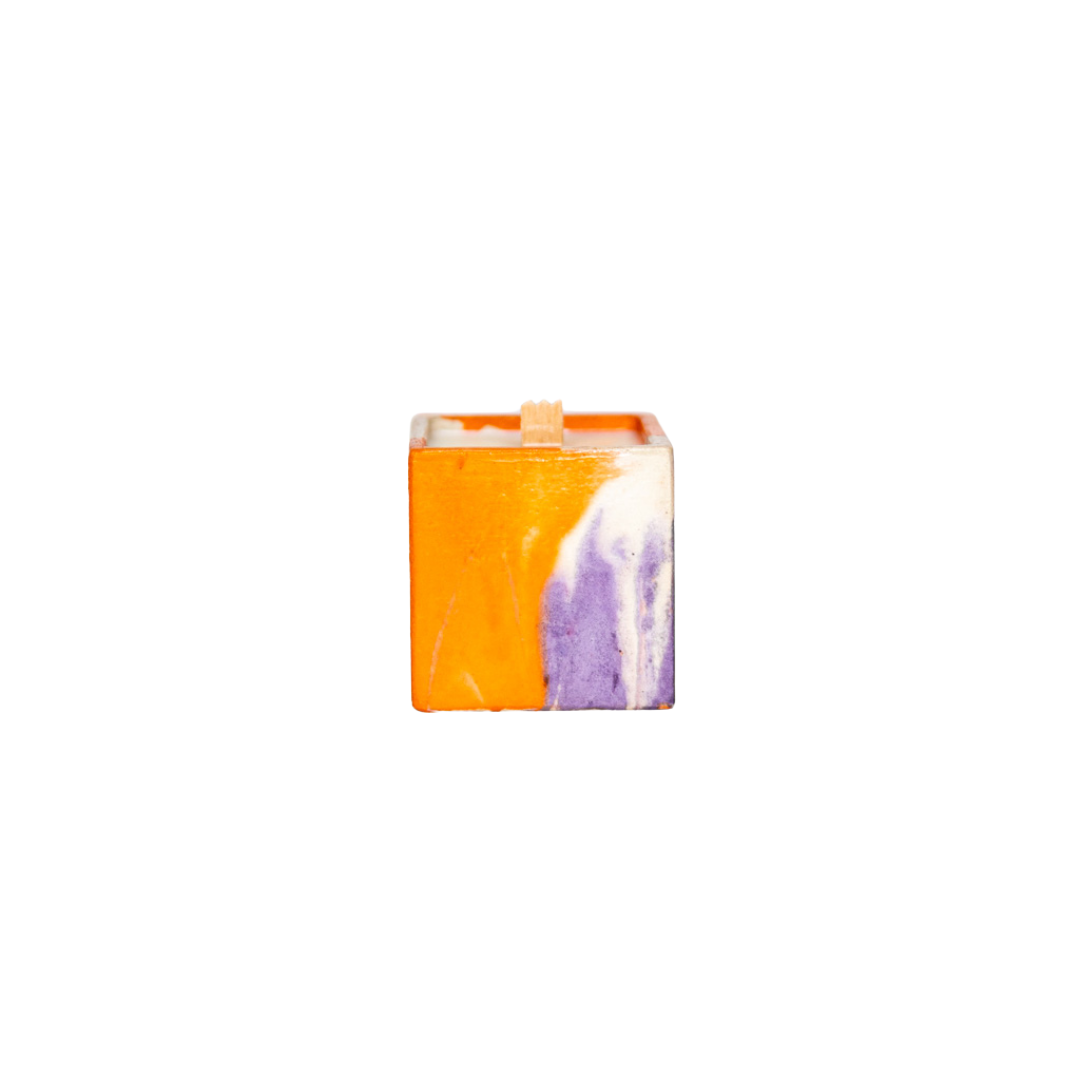 Bougie Cube - Béton Tie&Dye Lilas et Orange