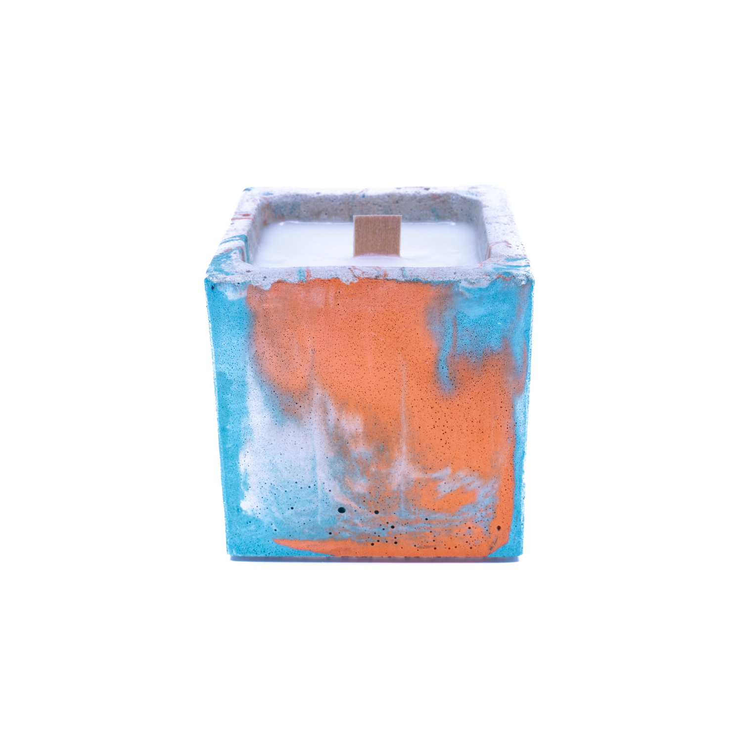 Bougie Cube - Béton Tie&Dye Orange et Turquoise