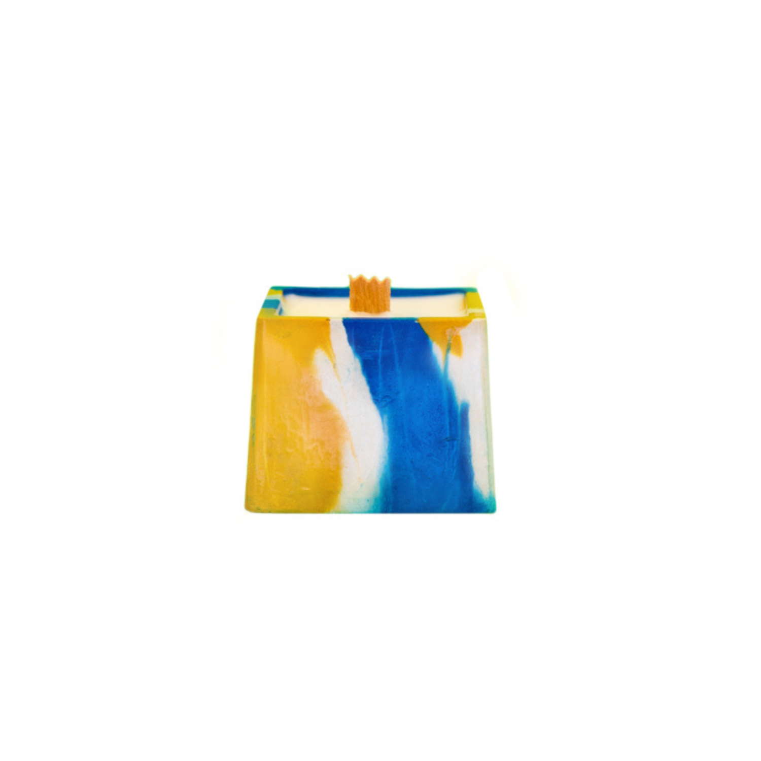 Bougie trapèze - Béton Tie&Dye jaune et bleu