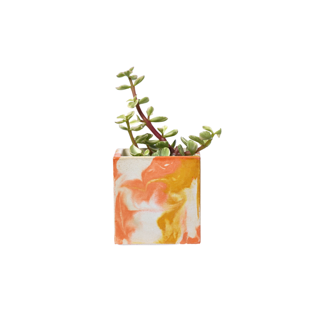 Mini pot de plante Tie&Dye - Béton Orange et Jaune