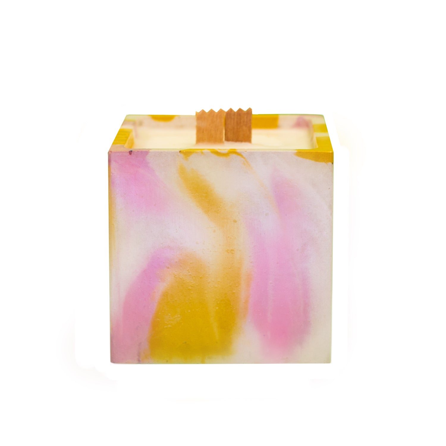 Bougie cube xxl - Béton Tie&Dye jaune et rose