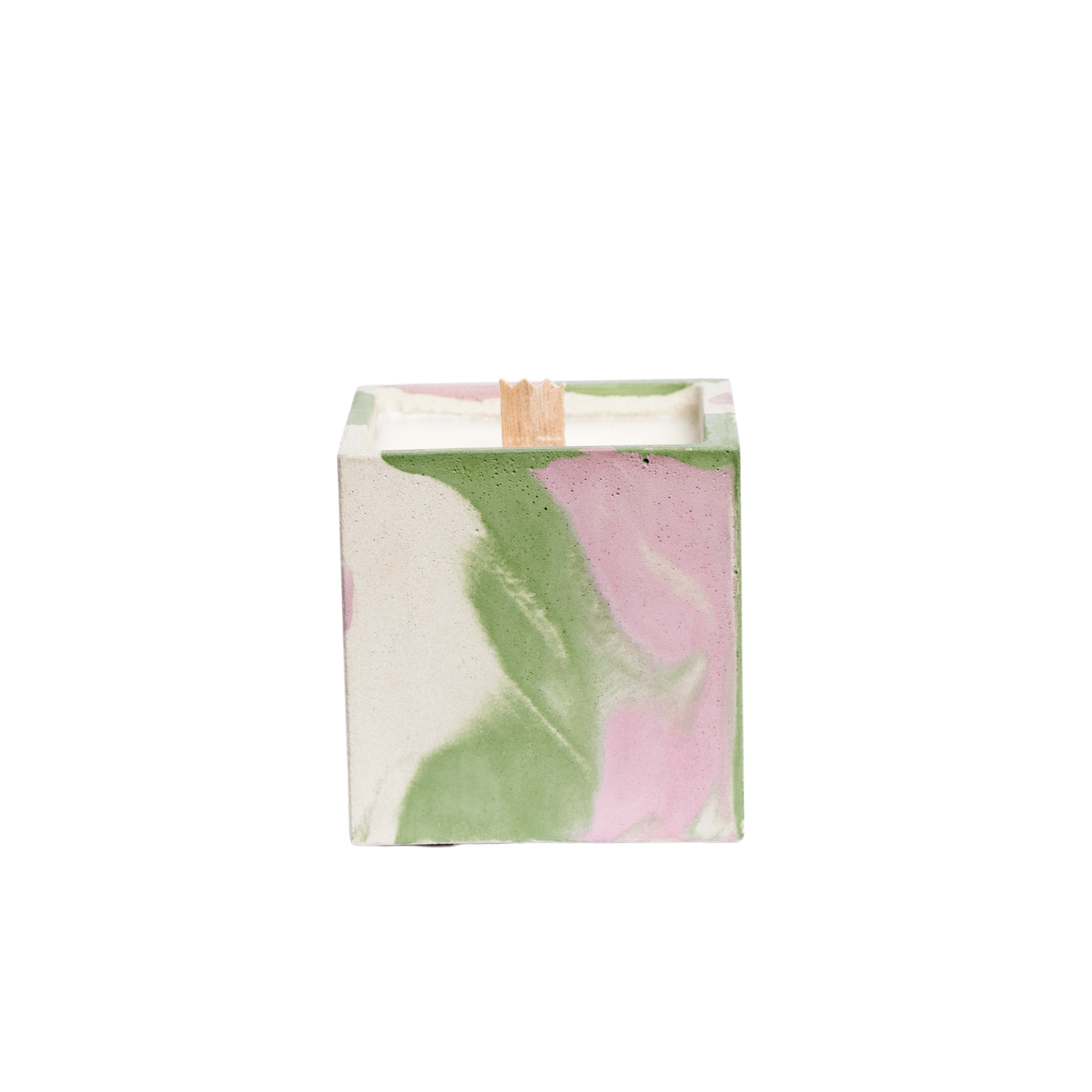 Bougie Cube - Béton Tie&Dye Rose et Vert