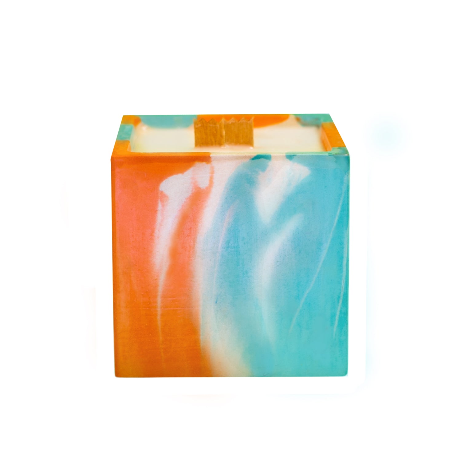 Bougie cube xxl - Béton Tie&Dye turquoise et orange