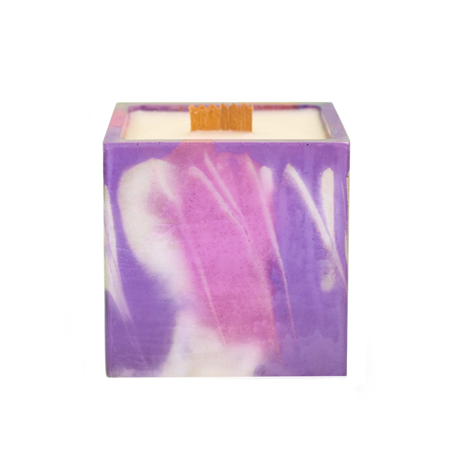 Bougie cube xxl - Béton Tie&Dye lilas et rose