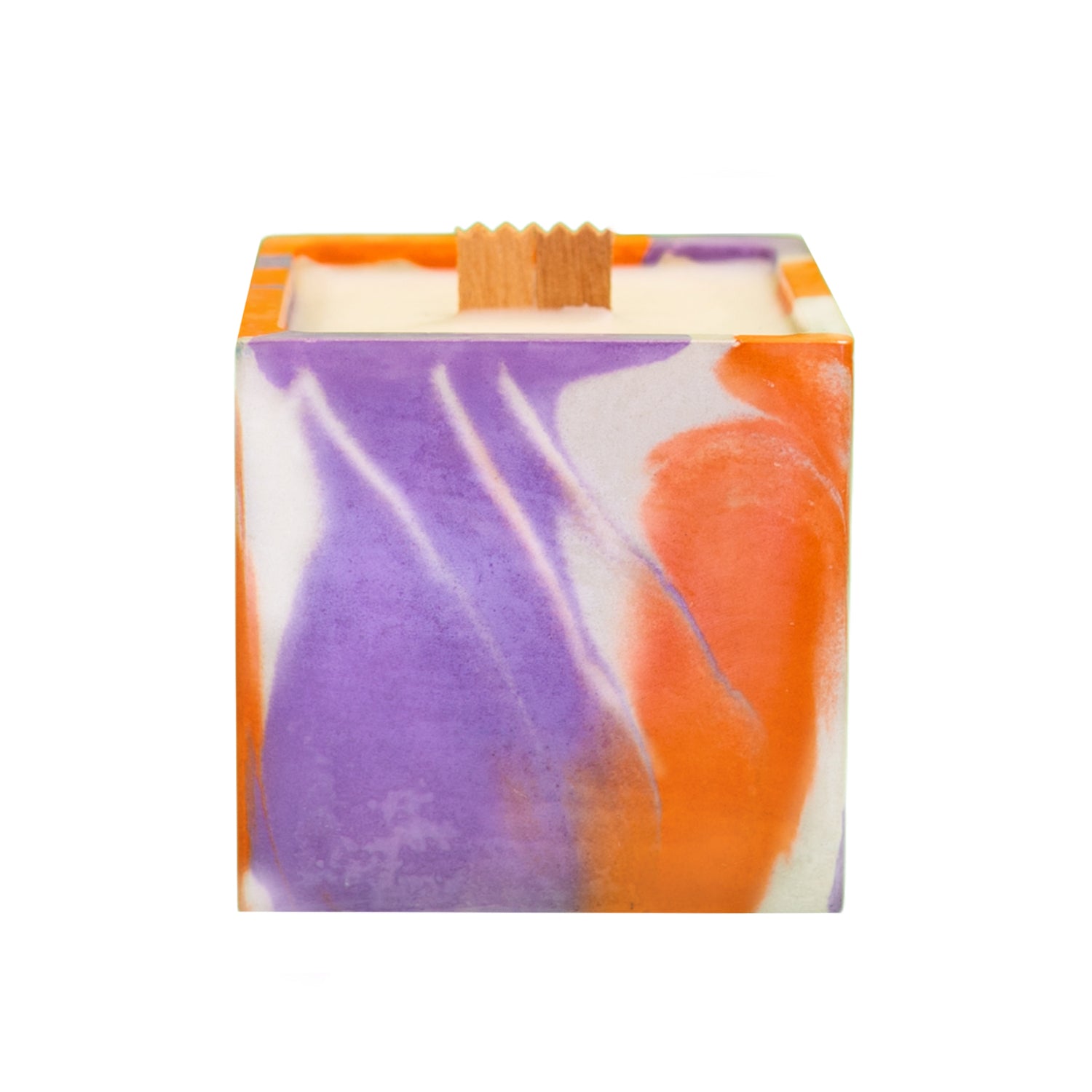 Bougie cube xxl - Béton Tie&Dye lilas et orange