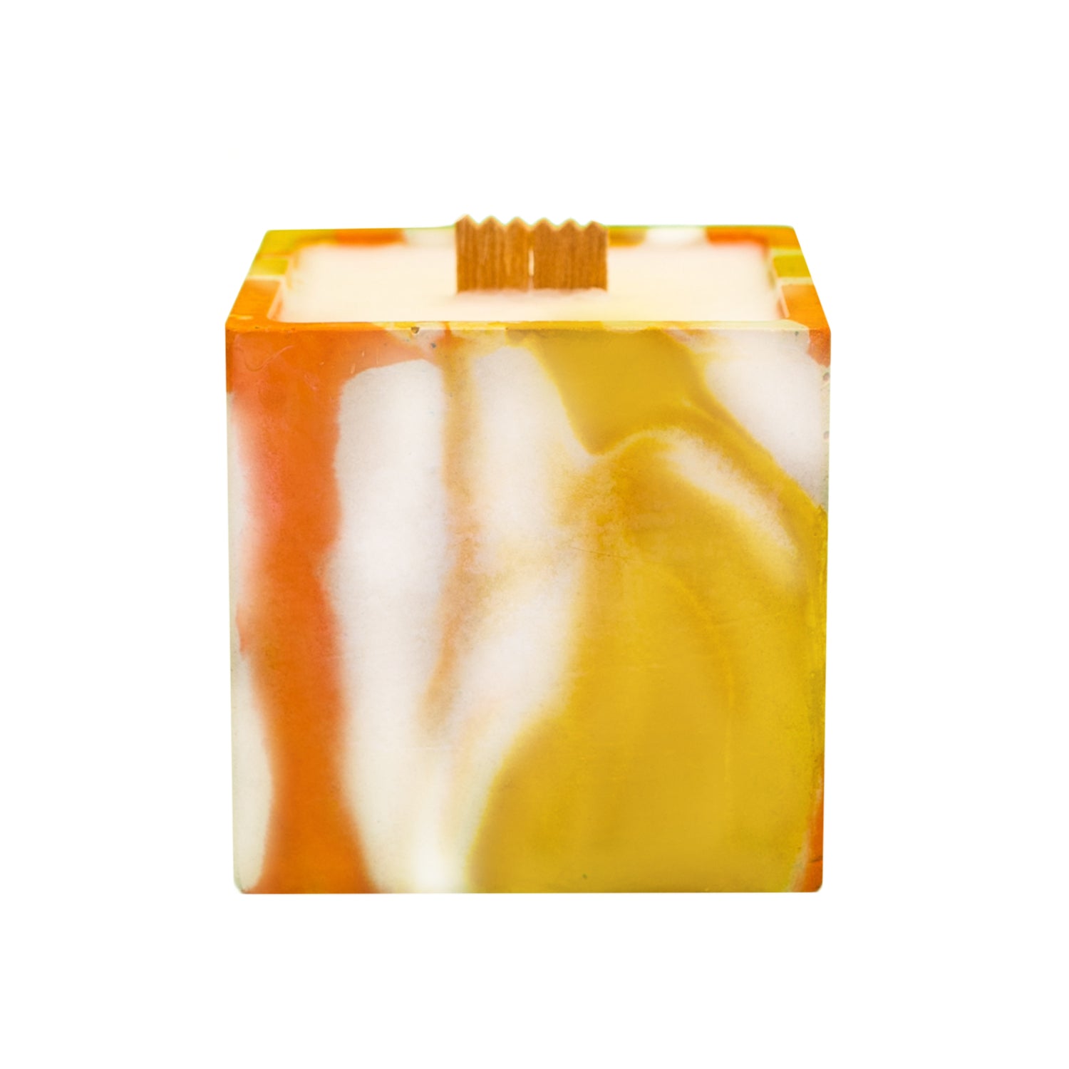 Bougie cube xxl - Béton Tie&Dye jaune et orange