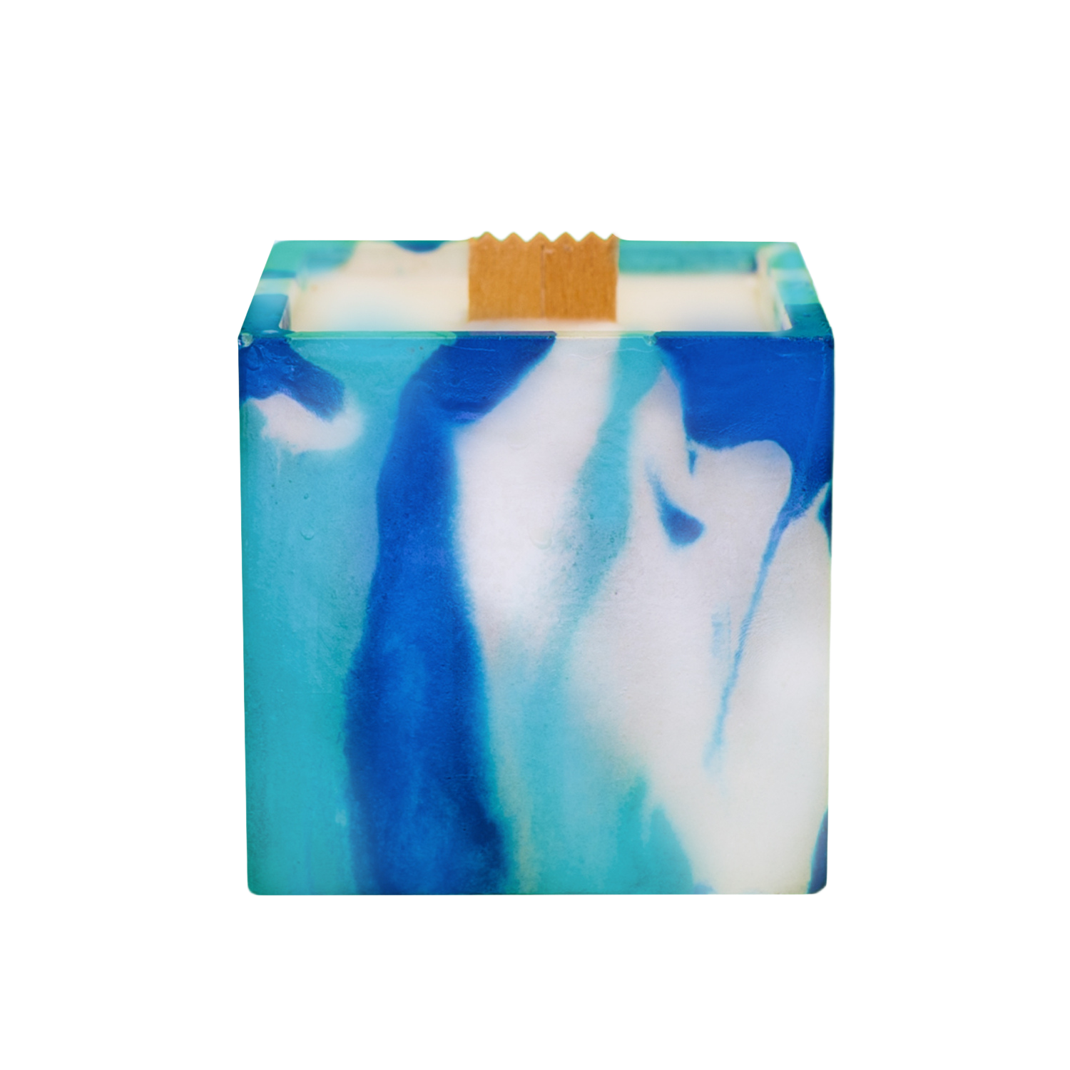 Bougie cube xxl - Béton Tie&Dye turquoise et bleu