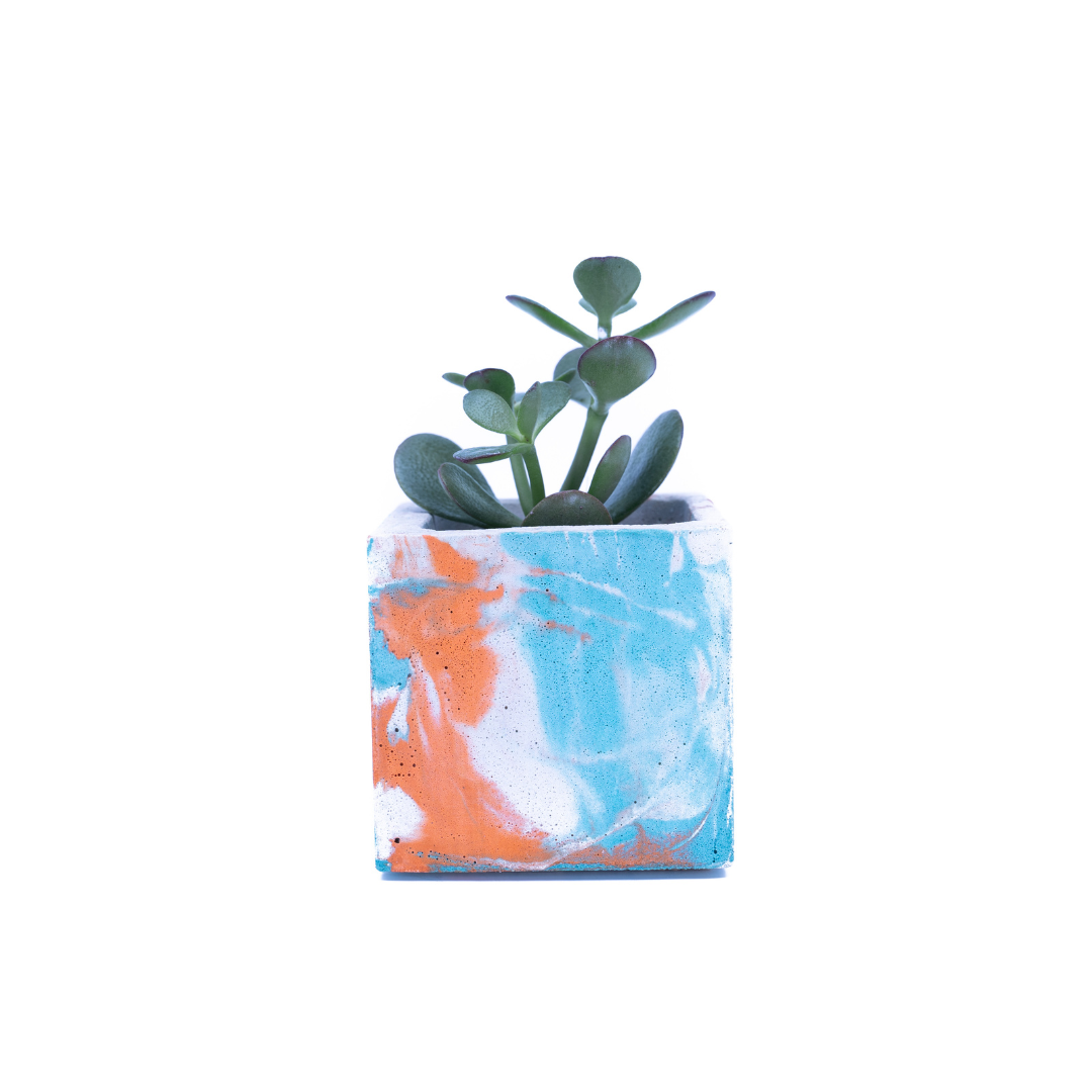 Mini pot de plante Tie&Dye - Béton Bleu Turquoise et Orange