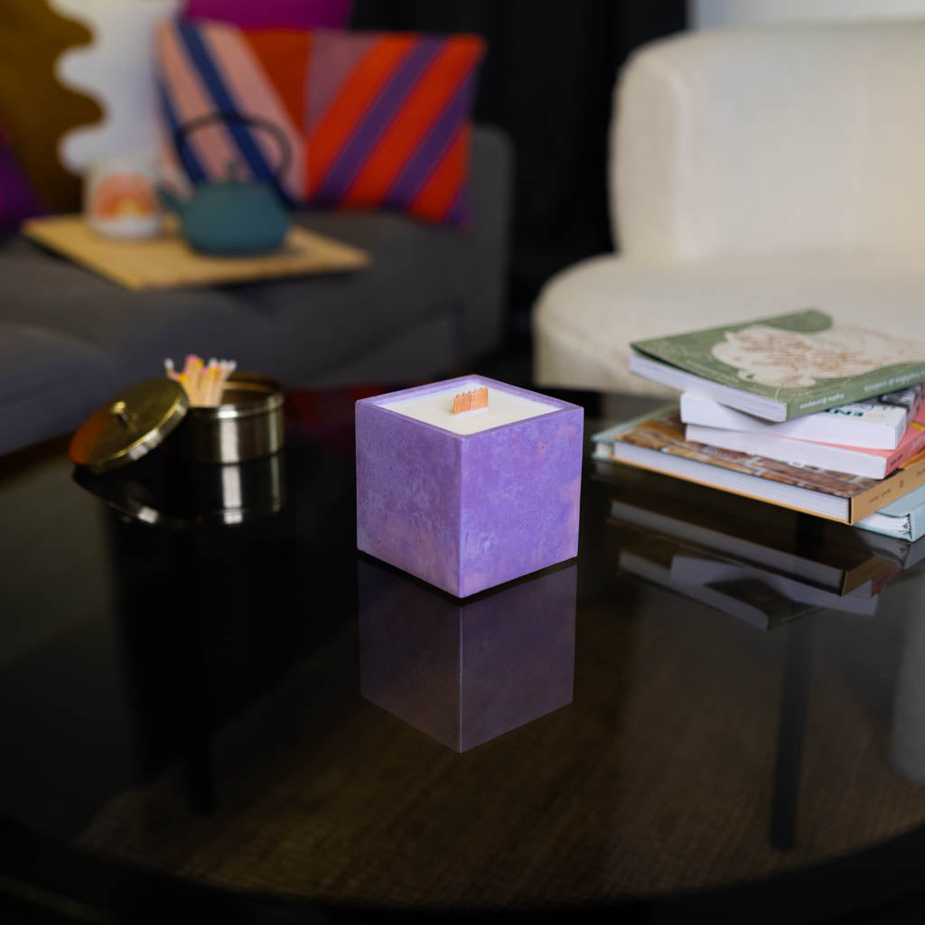 Bougie cube xxl - Béton Lilas