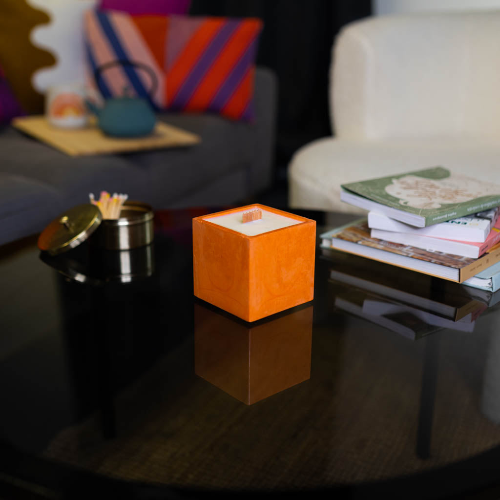 Bougie cube xxl - Béton Orange