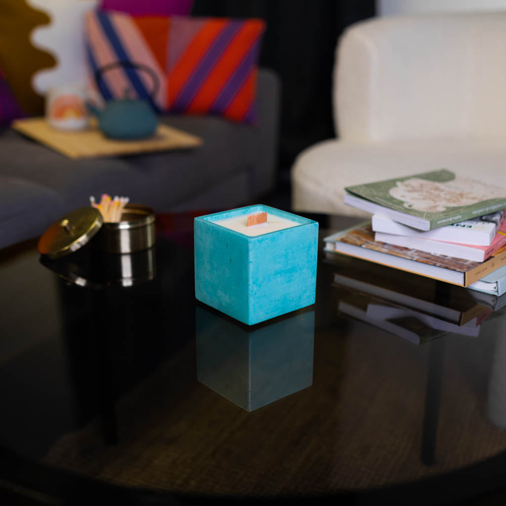 Bougie cube xxl - Béton Turquoise